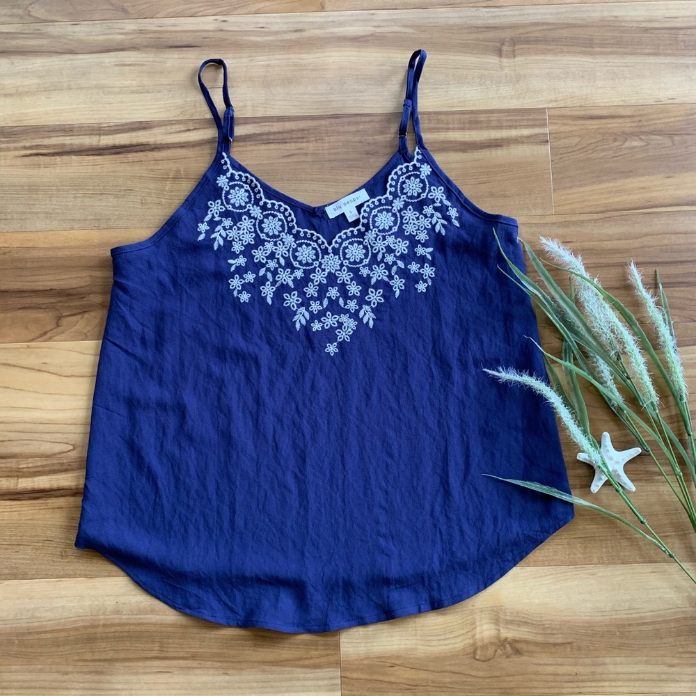 Blu Pepper Women’s Embroidered Navy Blue Tank Top, Various Sizes Available